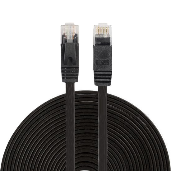 15m CAT6 Ultra dunne Flat Ethernet netwerk LAN kabel (1000Mbps) - Zwart