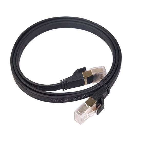 1m CAT8 Ultra dunne Flat Ethernet LAN kabel - Zwart