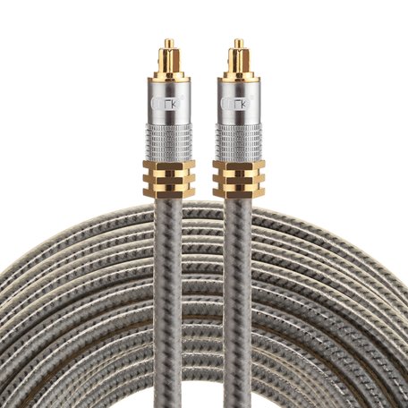 ETK Digital Optical kabel 15 meter / toslink audio male to male / Optische kabel metaal - Grijs