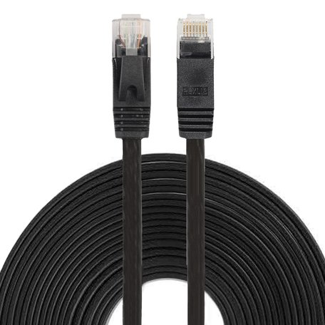 10m CAT6 Ultra dunne Flat Ethernet netwerk LAN kabel (1000Mbps) - Zwart
