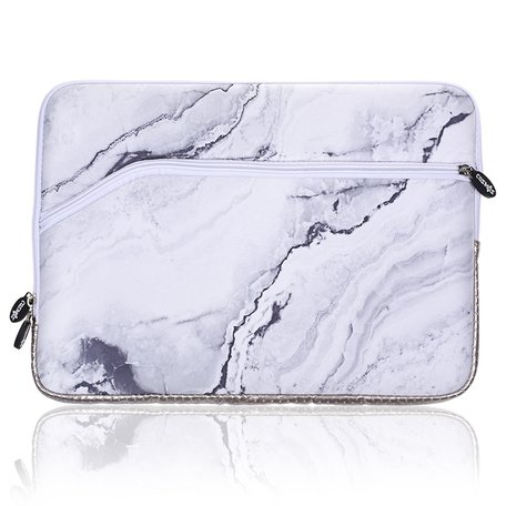 13 inch sleeve met extra vak - Wit Marble