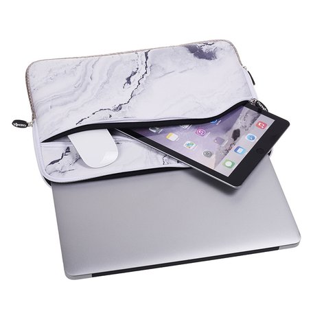 13 inch sleeve met extra vak - Wit Marble