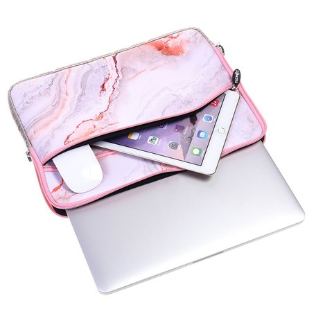 13 inch sleeve met extra vak - Roze Marble