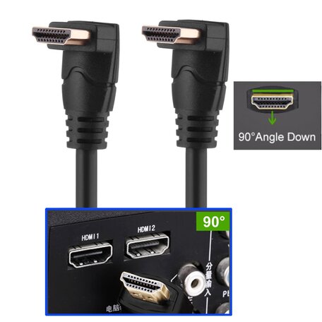 4K HDMI kabel 1,8 meter met hoek aansluiting (90 graden hoek) - HDMI 2.0 versie - High Speed 4K - HDMI Male naar HDMI Male kabel - Zwart