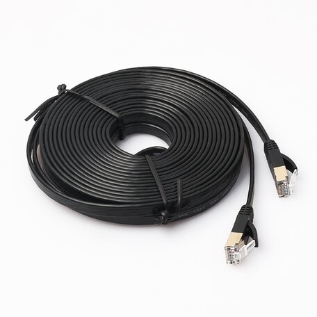 15m CAT7 Ultra dunne Flat Ethernet netwerk LAN kabel (10.000Mbps) - Zwart