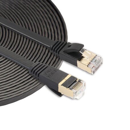 10m CAT7 Ultra dunne Flat Ethernet netwerk LAN kabel (10.000Mbps) - Zwart