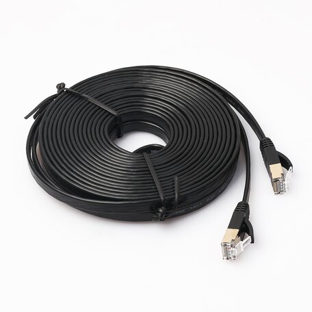 10m CAT7 Ultra dunne Flat Ethernet netwerk LAN kabel (10.000Mbps) - Zwart