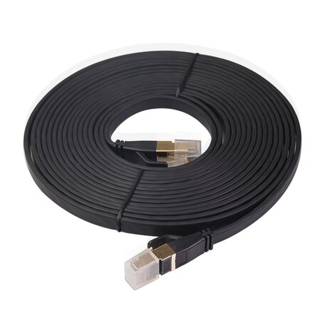 7.6m CAT8 Ultra dunne Flat - Zwart - Ethernet kabel - Netwerkkabel