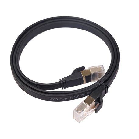 1.8m CAT8 Ultra dunne Flat - Zwart - Ethernet kabel - Netwerkkabel